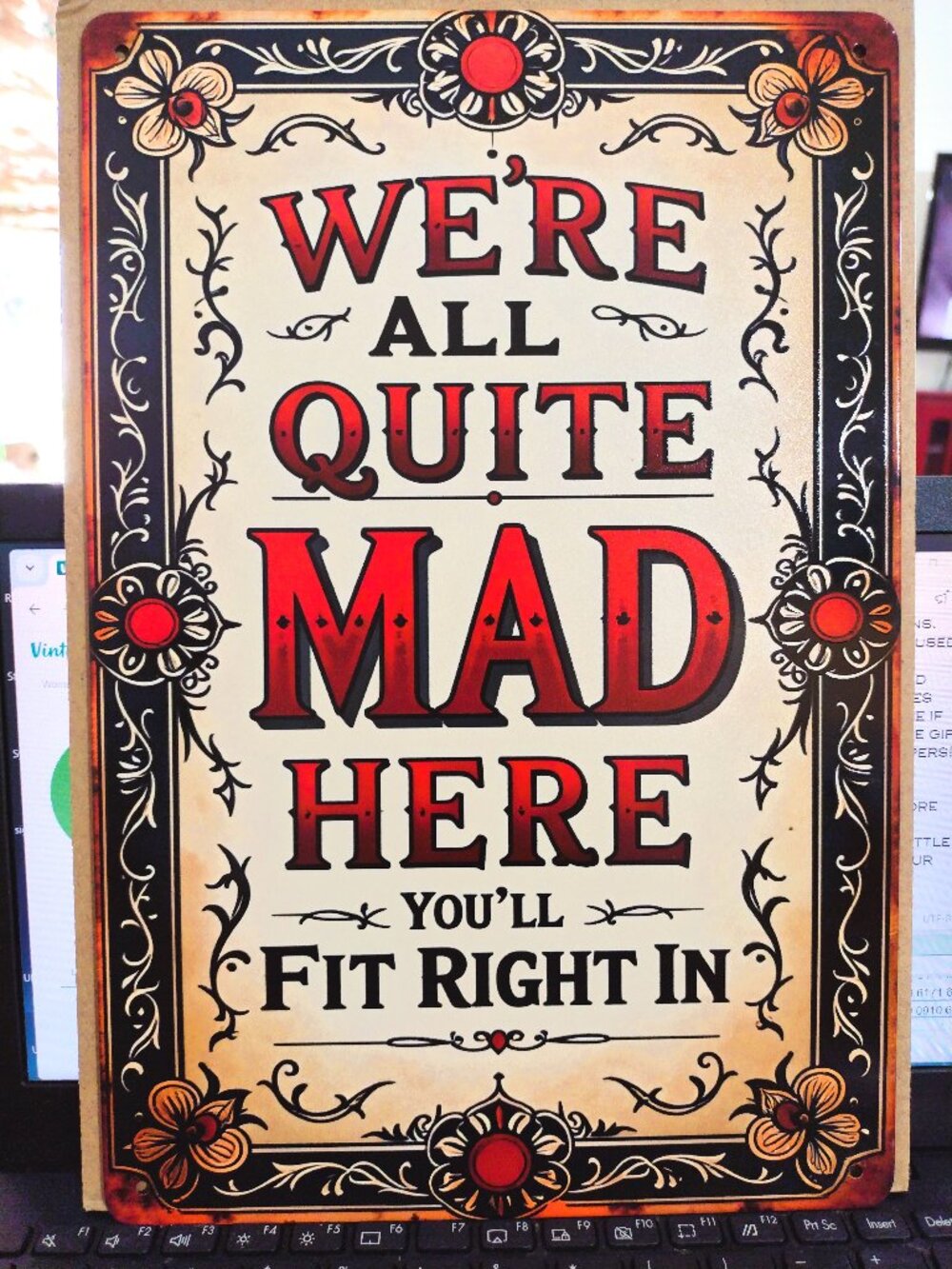 Metal Sign We're All Mad Here Lewis Carroll Alice in Wonderland Mad Hatter